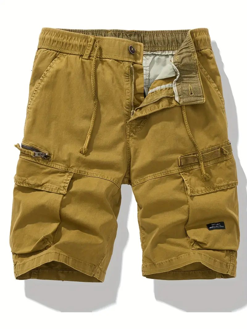 Men's Casual Cotton Cargo Shorts with Elastic Waistband, Multi-Pocket Design, Breathable & Stylish for Hip-Hop and Sports Wear Available in black, grey and army green.