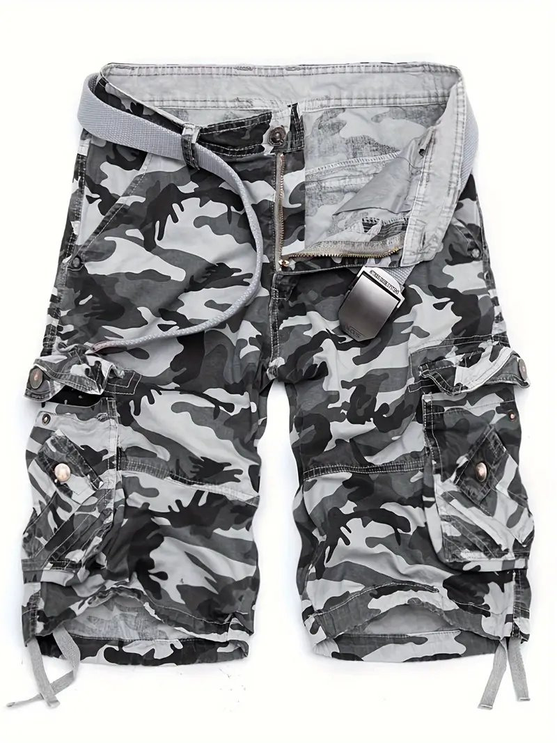 Men's Cargo Shorts Casual Loose Camouflage Print 3/4 Shorts with Pockets for Summer Also in blue,green,red and grey.