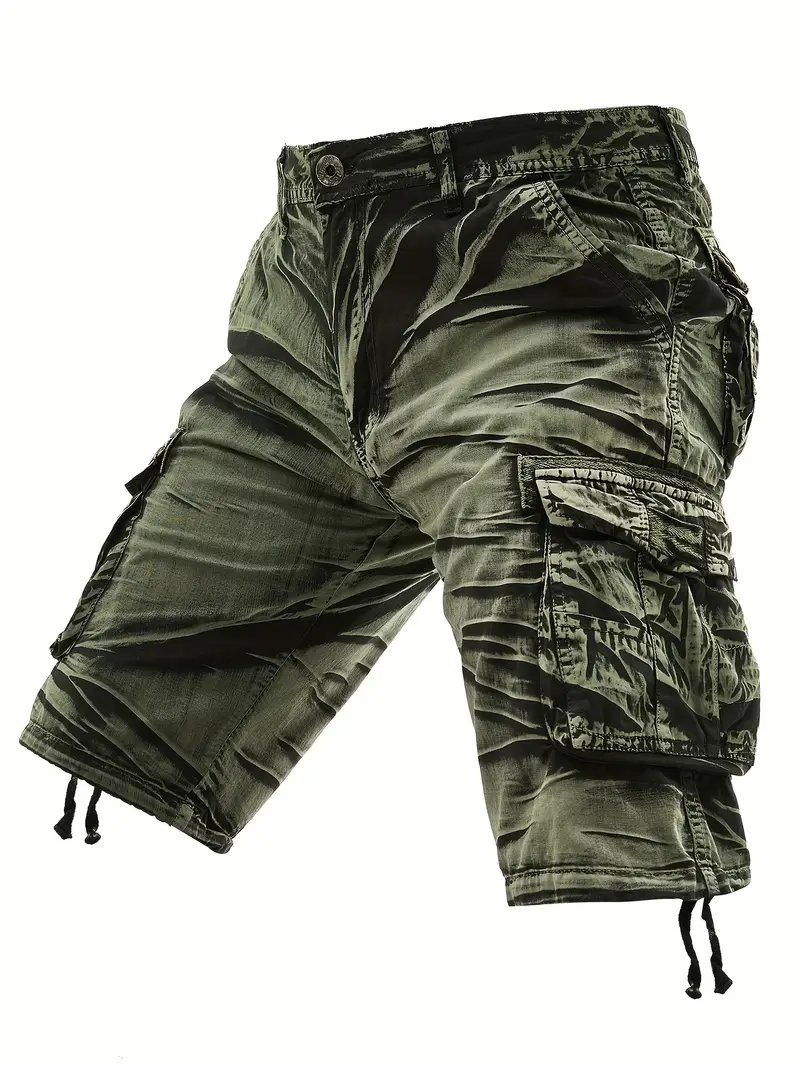 Men's 100% Cotton Camo Cargo Shorts, Denim Style, Non-Stretch Woven Fabric, Regular Fit with Pockets, Ideal for Hiking & Outdoor Activities, Spring/Summer/Fall Collection, Also in red, purple, navy blue and sky blue.