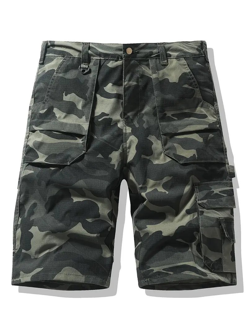 Mens Camo Cargo Shorts Casual Waist Elastic Casual Relaxed Fit Shorts
