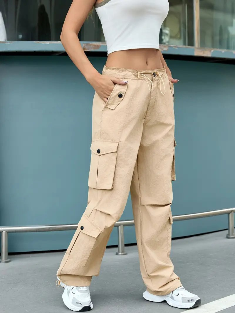 ZANDO Cargo Pants Women Y2K Baggy Cargo Pants Parachute Pants Trendy Stretchy High Waist Wide Leg Trousers With Pockets Also in khaki, light grey and light brown