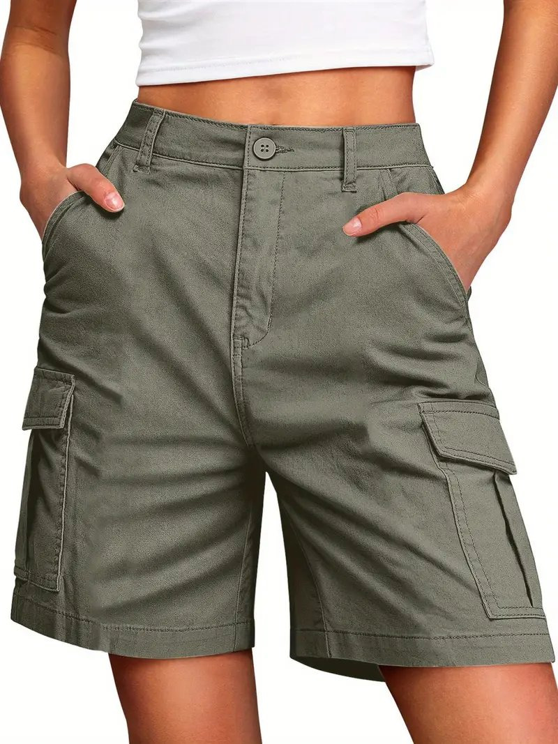 LW Women's Stretchy Cargo Shorts with Adjustable Drawstring Belt & Button Pockets - Light Yellow Utility Workwear, Casual Summer Elastic Waist Comfort Fit, Loose Fit Shorts for, Outdoor, Vacation Style, Comfortable Fit Available in Black,crimson, blue,sea blue, purple,dark grey,pink,light grey,army green and khaki