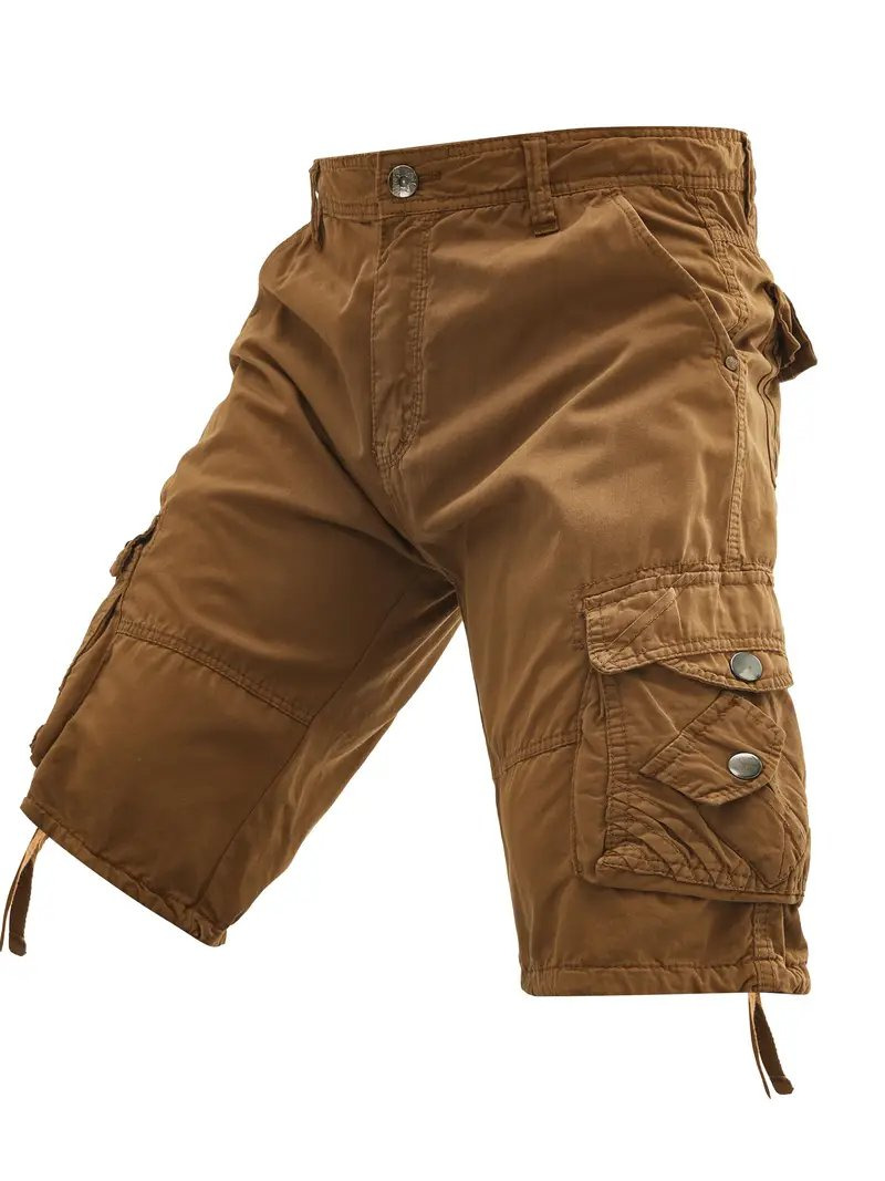 Men's Cotton Cargo Shorts - Street Style Light Gray with Multi-Pocket Design, Drawstring Waist & Button Fly, Non-Stretch Fabric, Regular Fit Casual Utility Shorts for Casual Attire, Flexible Comfort Wear.