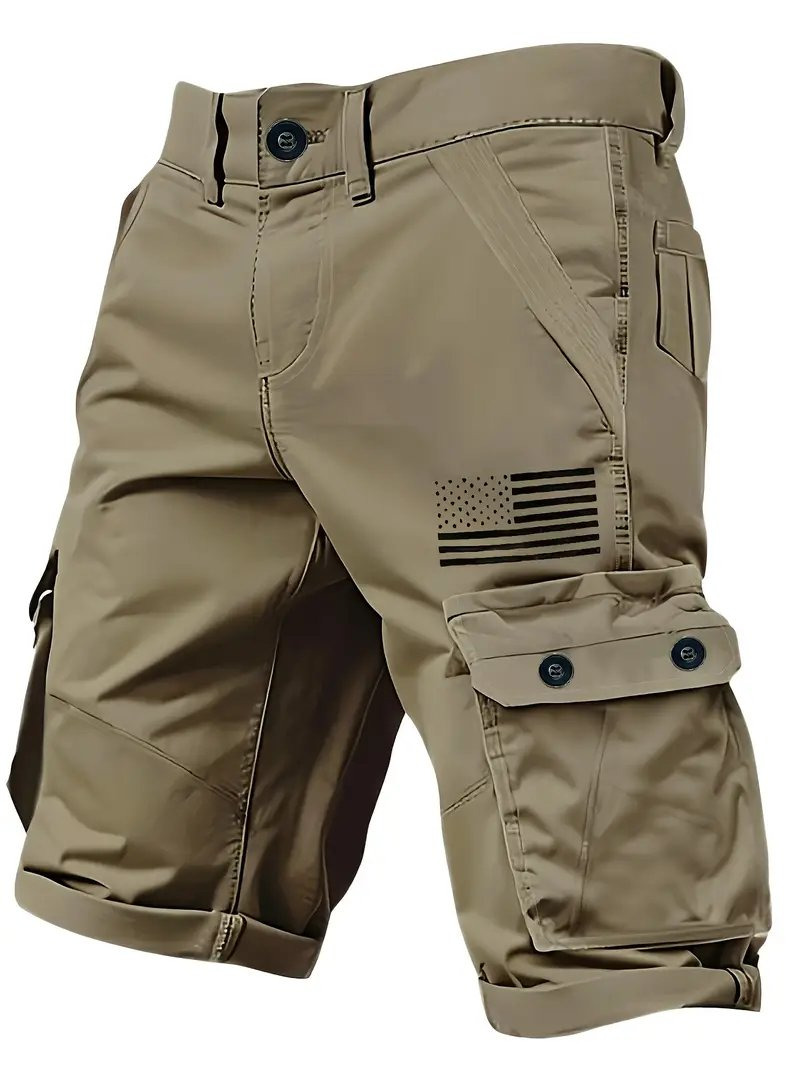Men's Casual Cargo Shorts - White Loose Fit Drawstring Waist, Multiple Pockets, Non-Stretch Fabric for Summer Outdoor Activities | Relaxed Fit Shorts with Adjustable Drawstring & Durable Design Available in various colors.
