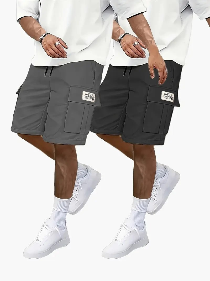 Men's Breathable Quick-Dry Cargo Shorts with Elastic Drawstring Waist - Loose Fit Athletic Shorts for Summer, Solid Color Design, Machine Washable & Side Pockets, Gym Shorts Also available in black.