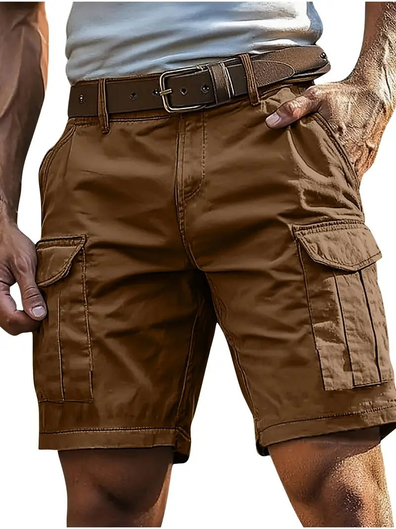 Men's Multi-pocket Drawstring Cargo Shorts, Casual Bottoms For Outdoors Activities Also available in khaki.