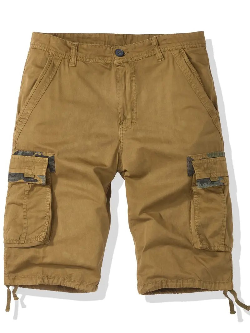 Men's Tactical Cargo Shorts with Multi-Pocket Design - Durable Beige Outdoor Shorts for Camping, Hiking & Fishing | Adjustable Drawstring Waist, Zippered Pockets, Spring/Summer Lightweight (Regular Fit), Camping Gear And Accessories, Durable Fabric Also in khaki, tangerine red, black and navy blue.