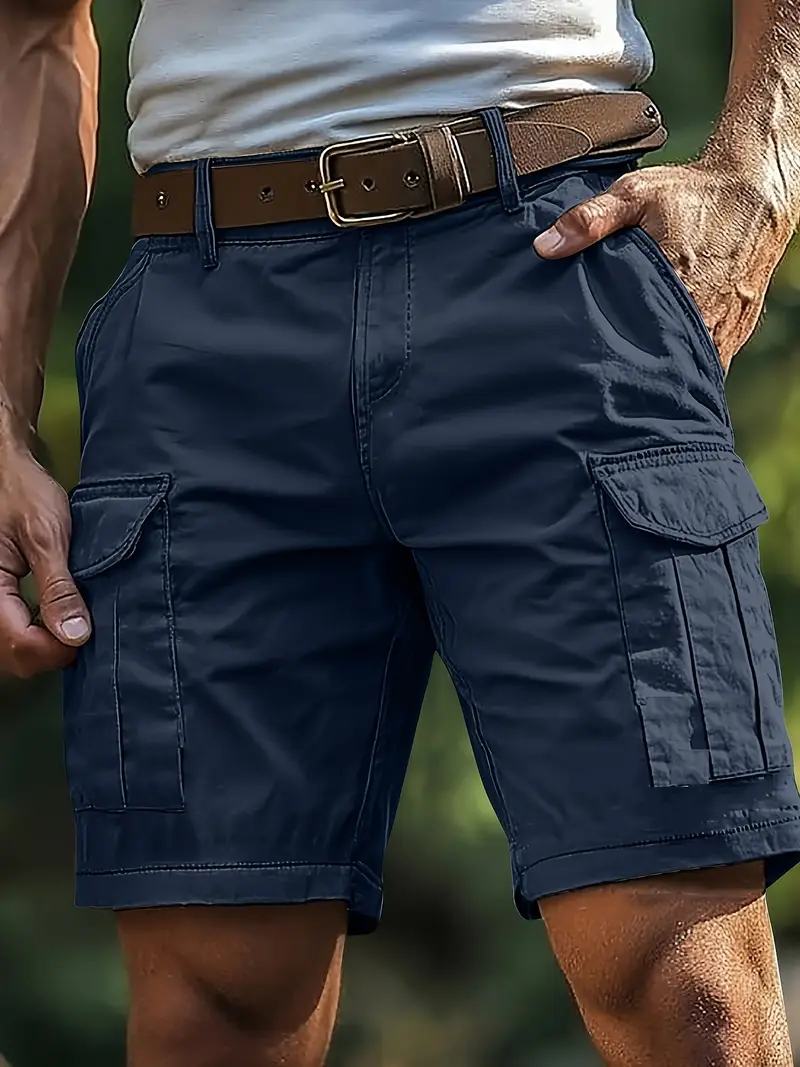 Men's Vintage-Inspired Cargo Shorts with Zipper & Button Pockets - Loose Fit, Mid-Rise, Breathable Linen Blend for Outdoor Fitness & Casual Wear, Casual Cargo Shorts | Vintage Cargo Shorts | Durable Zipper Pockets.