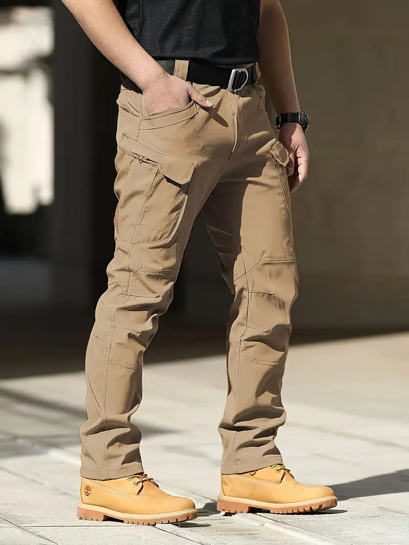 Men's Cargo Work Pants Stretch Elastic Waist Hiking Outdoor Combat Pockets Carpenter Workwear Trousers